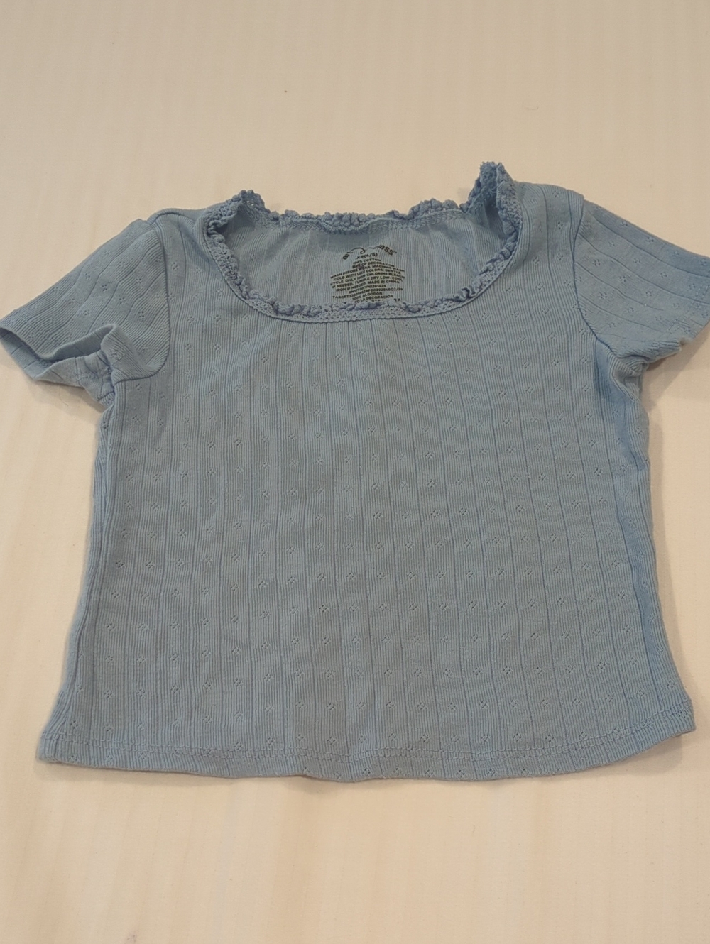 🩷 art class Pale Blue Ribbed Square Neck Tee with Ruffle Trim